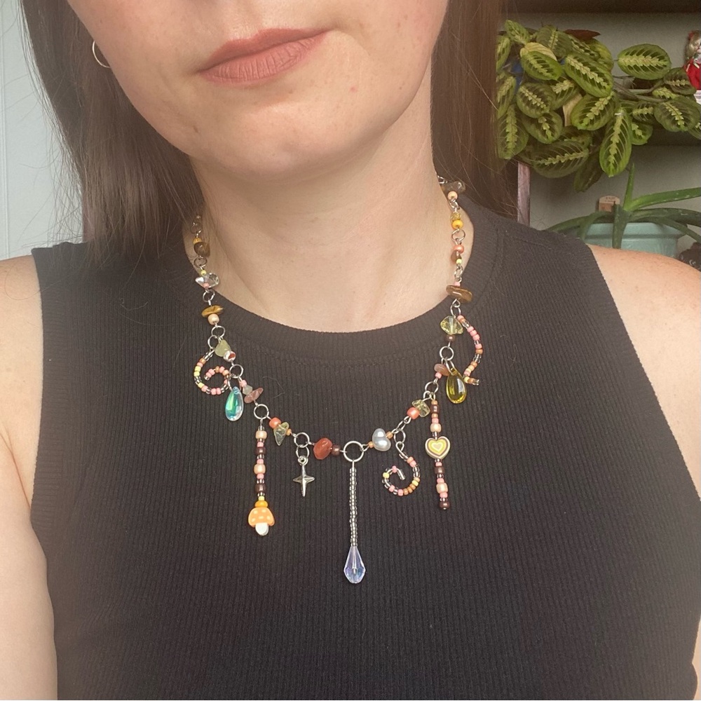 Pacific Northwest Autumn Fairy Brown Orange Fall Tones Beaded Chain Necklace - Picture 7 of 8